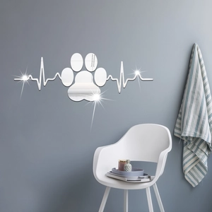 Sticker mural miroir acrylique avec empreintes de pattes et lignes de battement