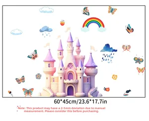 Détail stickers muraux château papillon coloré dimensions 60x45cm pour déco chambre enfant