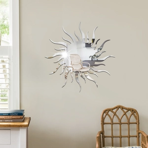Modern acrylic mirror wall sticker with sunburst design for living room decor