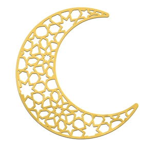 Dettaglio dell'adesivo murale specchiato a forma di luna crescente dorata con stelle
