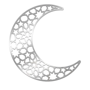 Adesivo da parete a specchio in acrilico argento a forma di luna con motivi a stelle