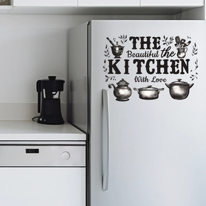 Kitchen wall decals with love quotes and vintage cooking utensils for home decor