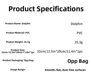 Detailed PVC dolphin toilet sticker specifications showing dimensions and smooth surface usage