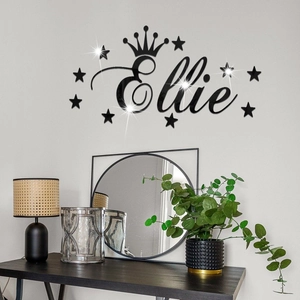 Customized Ellie name mirror wall sticker with crown and stars for bedroom decor