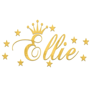 Detail of Ellie custom gold acrylic mirror wall sticker with stars and crown