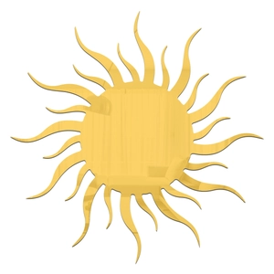 Detailed macro view of golden acrylic sunburst mirror wall sticker with wavy rays