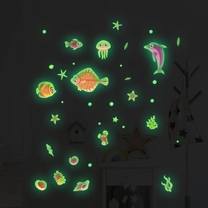 Glow In The Dark Ocean Animals Wall Stickers PVC Luminous Marine Life Dolphin Fish Seaweed Decals For Kids Room Bedroom Home Decor