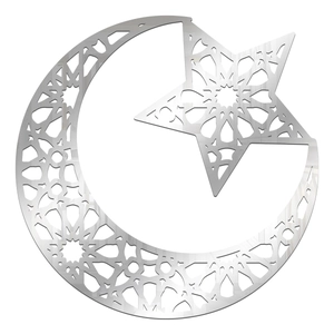 Adesivi murali a specchio in acrilico argento con design a stella e luna traforata
