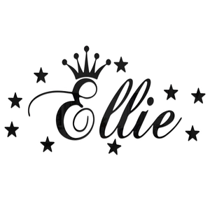 Detail of Ellie name wall sticker with black acrylic mirror finish and star crown accents