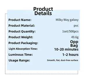 Detailed specifications for 500-piece Milky Way galaxy luminous PVC wall stickers set