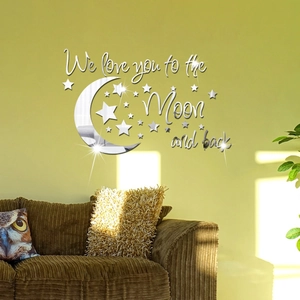 Acrylic Mirror Wall Sticker Moon Star Quote We Love You To The Moon And Back 3D DIY Decal For Bedroom Living Room Decor