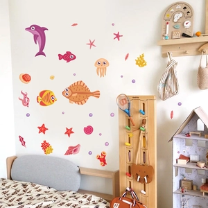 Luminous ocean creature wall stickers with cartoon dolphins and sea life for kids room decor