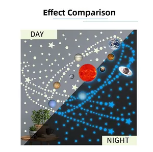 Glow-in-the-dark solar system wall stickers showing day and night luminous contrast