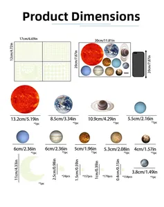 Guide des tailles pour stickers muraux système solaire avec planètes, lune et étoiles