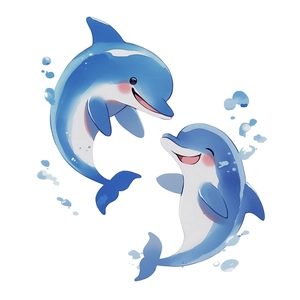 Cute blue watercolor dolphin toilet stickers and wall decals for bathroom decor