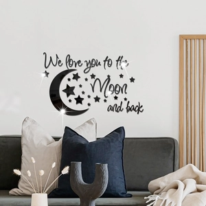 Creative moon and stars mirror wall sticker with We love you to the moon and back text