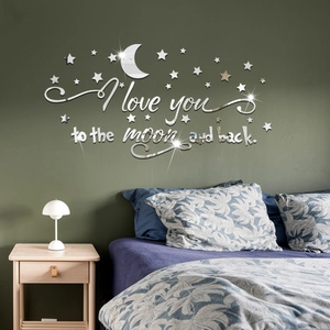 Mirror acrylic moon and stars wall sticker with I love you to the moon and back quote