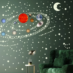 Stickers muraux système solaire fluorescents avec planètes et étoiles pour chambre d'enfant