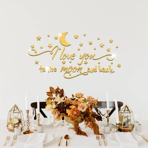 3D gold acrylic mirror wall stickers with I Love You to the Moon and Back moon star design