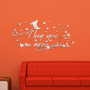 3D Mirror Wall Stickers Acrylic Moon Stars I Love You To The Moon And Back DIY Removable Art Decal For Bedroom Home Decor