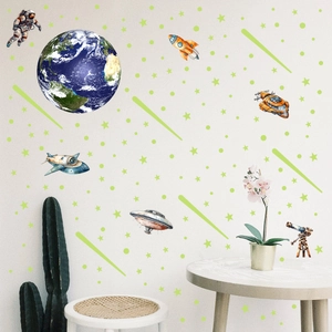 Stickers muraux espace astronaute et terre phosphorescents pour chambre d'enfant