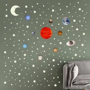 Stickers muraux lumineux système solaire avec planètes et étoiles pour déco de chambre