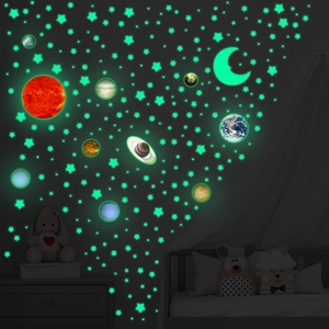 Stickers muraux système solaire avec étoiles et planètes lumineuses pour décoration de chambre