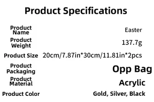 Detailed size and weight chart for 2pcs Easter acrylic mirror wall stickers in 20x30cm