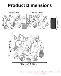 Detail view of 3D acrylic mirror Easter stickers showing size dimensions and layout guide