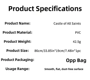 Specifications of PVC Halloween castle wall sticker showing size 86x19cm and 42.5g weight