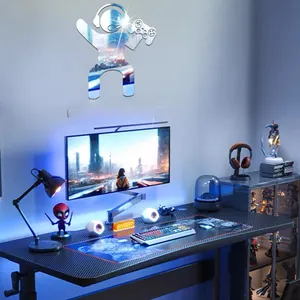 Macro detail of high-reflectivity gamer mirror wall sticker with gaming controller icon