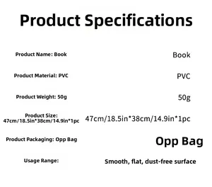 Detailed specifications for PVC book wall sticker showing 47x38cm size and material info