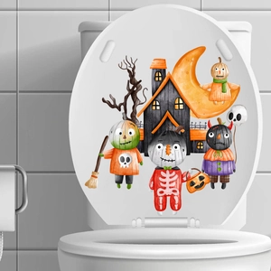 Halloween pumpkin and skeleton decorative wall sticker for bathroom toilet cover lid décor