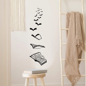 Minimalist black book and birds wall decal for living room and bedroom home wall decor