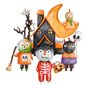 Halloween toilet seat wall sticker featuring cute pumpkins and haunted house decor