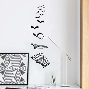 Black flying books wall sticker art for home bedroom and modern living room decoration