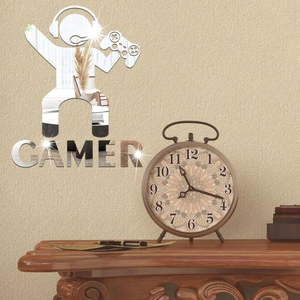 Mirror acrylic 3D wall sticker featuring a gamer character and GAMER text for room decor