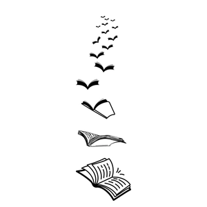 Artistic black and white wall sticker showing books transforming into flying birds