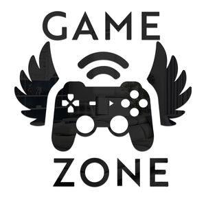 Macro view of mirror acrylic game controller wall sticker with wings and Game Zone text