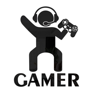 Detail of gamer silhouette wall sticker with mirror acrylic finish and GAMER lettering