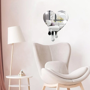 Modern 3D heart-shaped mirror wall sticker with creative fluid drip design for living room