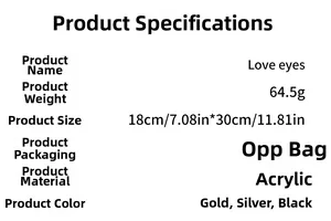Specifications for acrylic love eyes wall sticker in gold silver and black colors