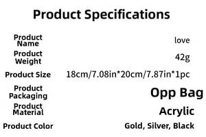 Specifications of love acrylic wall sticker 18x20cm size in gold silver black