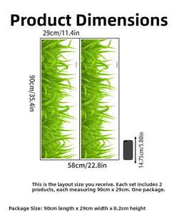 Size specifications for 2-piece fresh green grass wall stickers measuring 90x29cm each