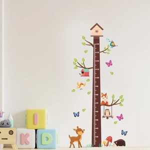 Adesivo murale metro altezza albero della foresta per bambini con volpe e gufo decori