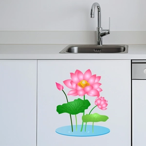 Modern floral lotus wall stickers with pink blossoms and green leaves for home decoration