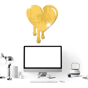 Golden melting heart 3D mirror wall sticker made of acrylic for modern home decoration