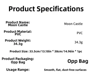 Detailed size chart and PVC material specifications for Moon Castle wall sticker