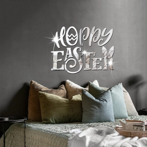 Close-up of silver mirror Hoppy Easter acrylic wall stickers with bunny ear design