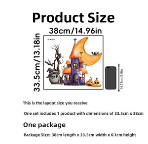 Detail showing 33.5x38cm Halloween wall sticker layout with castle and moon design